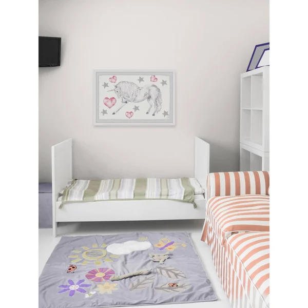 Marmont Hill Curly Unicorn Framed Wall Art, Size: 16 x 24, White