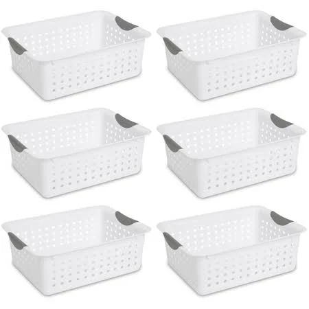 Sterilite Medium Ultra Plastic Storage Organizer Basket White 6 Pack 16248006