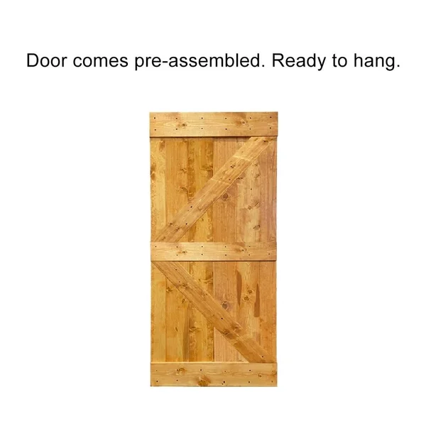 CALHOME K Series 36 in. x 84 in. Pre Assembled Ocean Blue Stained Solid Pine Wood Interior Sliding Barn Door Slab, DOOR-ASM-K36