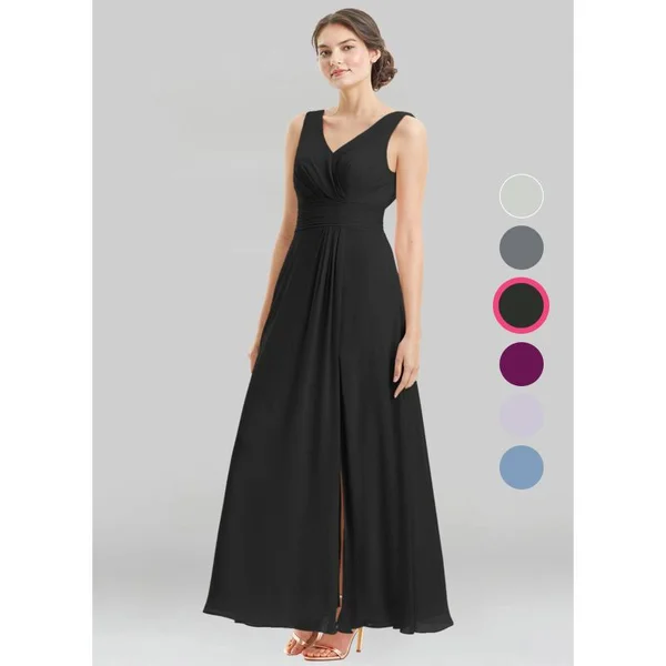 Azazie A-Line/Princess V-Neck Floor-Length Chiffon Bridesmaid Dresses - Black
