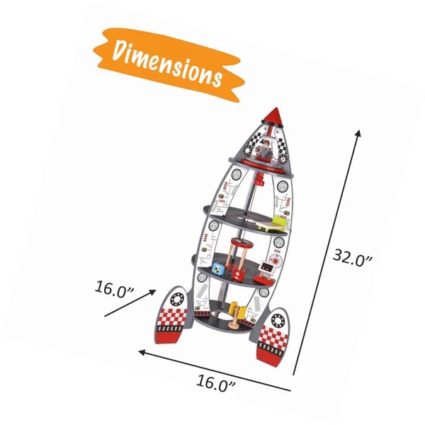 Pidoko Kids Space Ship Rocket Center - Includes Astronauts and Accessories - Wooden Doll House Station Playset - Spaceship Toys, 32.0" x 16.0" x 16.0"