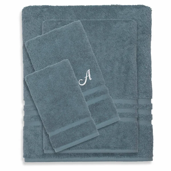 Linum Home Textiles Denzi 4 Piece Monogrammed Towel Set, Blue