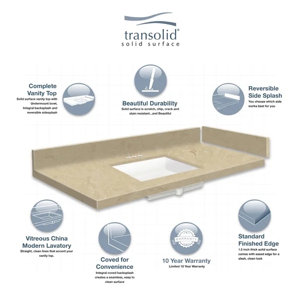 Transolid 24.75 in. W x 22.25 in. D Solid Surface Vanity Top in Sand Mountain with White Basin and Widespread