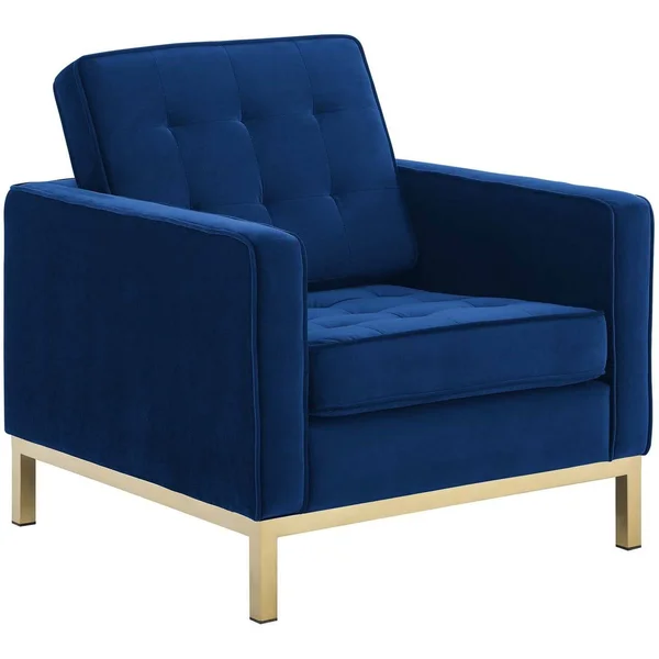 Modway Loft Gold Stainless Steel Performance Velvet Armchair Gold Navy
