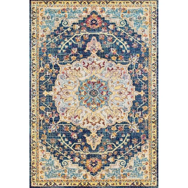 Westfield Home Versailles Amberley Blue Runner Rug - 2&7 inch x 7&2 inch, Beige
