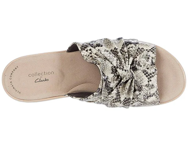 Clarks Women's Jillian Leap Wedge Slide - Size: 6, Taupe Snake Synthetic