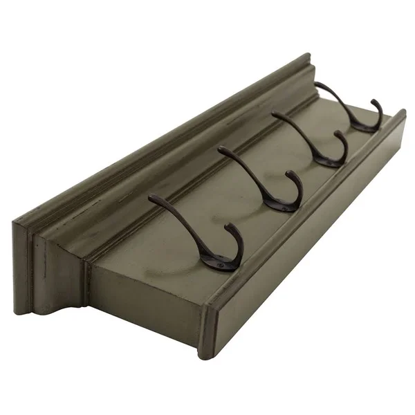 NovaSolo Halifax Mahogany Wood 4 Hook Coat Rack in Green Colour
