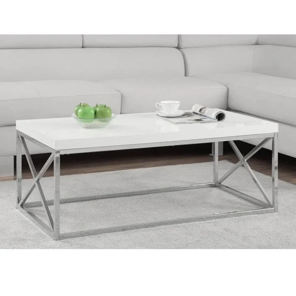 Monarch Specialties Monarch Glossy White Chrome Contemporary Coffee Table & End Table