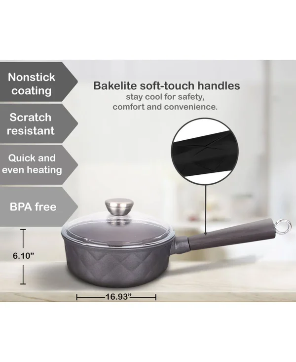 7.9 inch Aluminum Greblon C2 Non-Stick Heat Resistant Coating Full Induction Low Saute Pan with Glass Lid