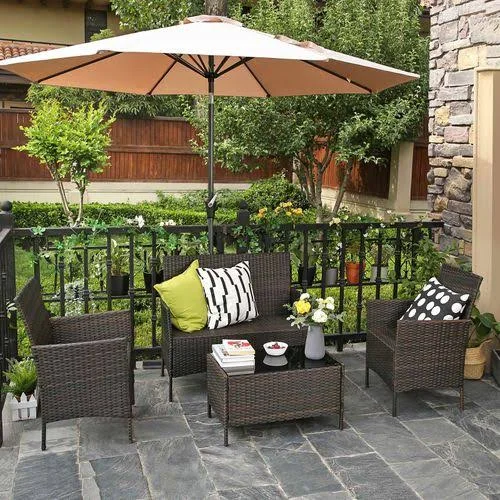 SONGMICS Patio Furniture Set, PE Wicker Outdoor Furniture, for Porch Deck Backyard Outside Use, Brown and Beige UGGF002BR1