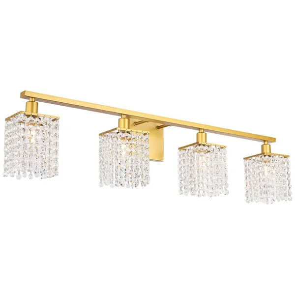 Elegant LD7012BR Phineas 4 Light Brass and Clear Crystals Wall Sconce