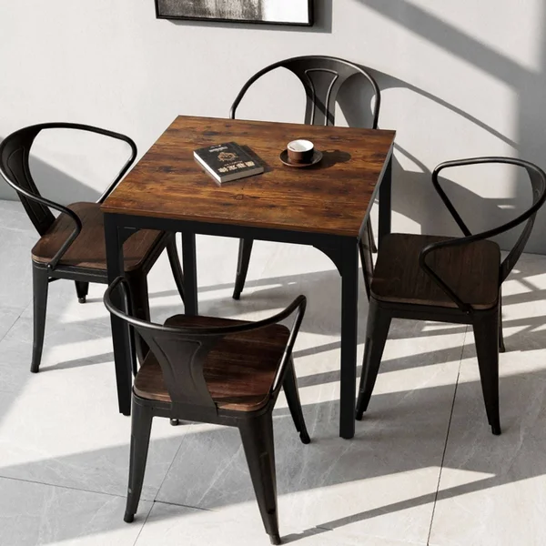 Veikous 27.6''W Square Industrial Kitchen Dining Table - Brown