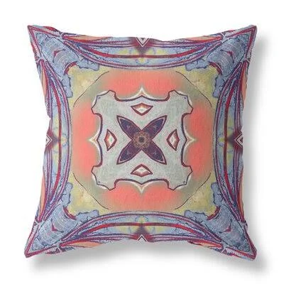 Pastel Floral Squares Broadcloth Indoor Outdoor Zippered Pillow Sky Blue Indigo Muted Peach Bungalow Rose Size: 20x22 x 20