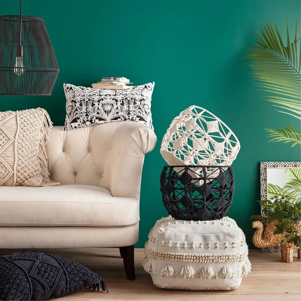 Lory Pouf Textured White - Opalhouse