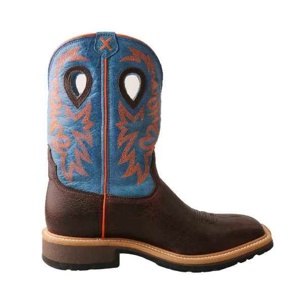 Twisted x Men's MCW0010 Cowboy Western Work Boot - Dark Brown/Sky Blue Leather