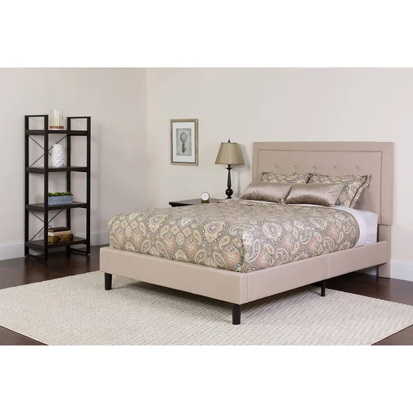 Roxbury Tufted Upholstered Platform Bed - Beige, Twin
