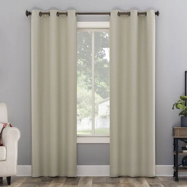 The Big One 2-Pack Kentfield Woven Texture Solid Room Darkening Window Curtain Set - Beig/Green, 40X96