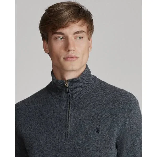 Polo Ralph Lauren Men's Cashmere Blend Quarter-Zip Sweater - Dark Charcoal Heather