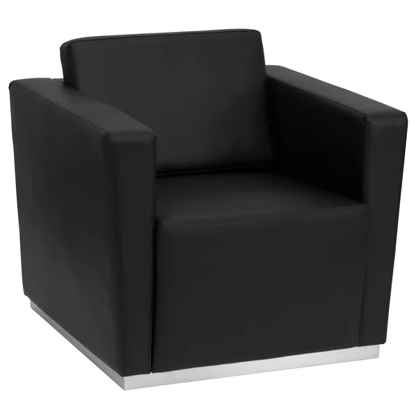 Flash Hercules Trinity Contemporary Black Leather Chair Stainless Steel Base