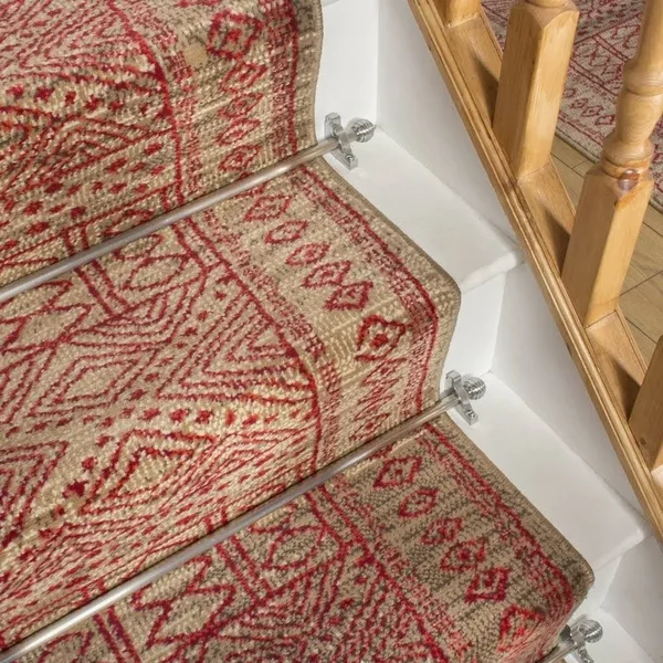 runrug USA Afrikans Taupe - Red Stair Carpet Runner Length: 15 Foo