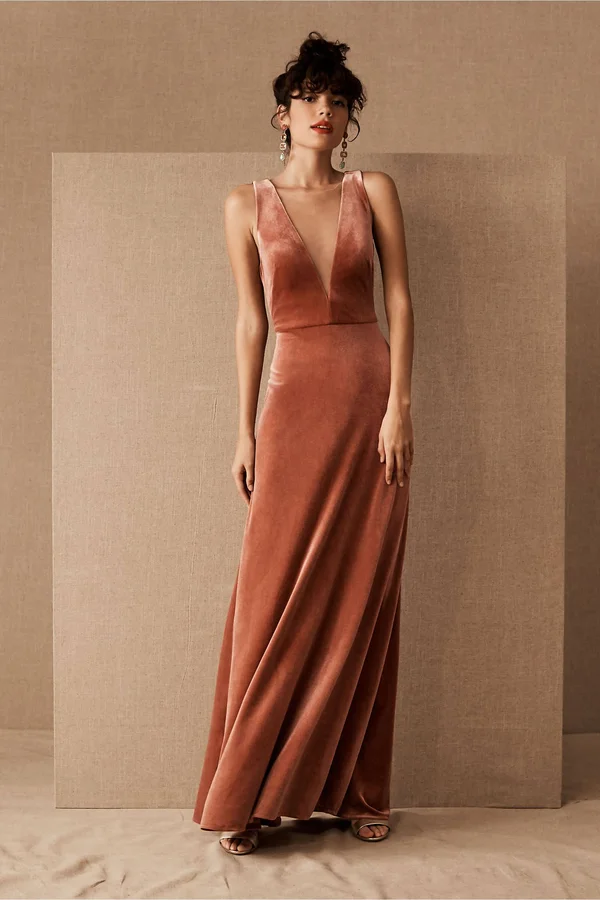 Women's Jenny Yoo Logan Plunging V-Neck Velvet Gown - Size 4 - Pink
