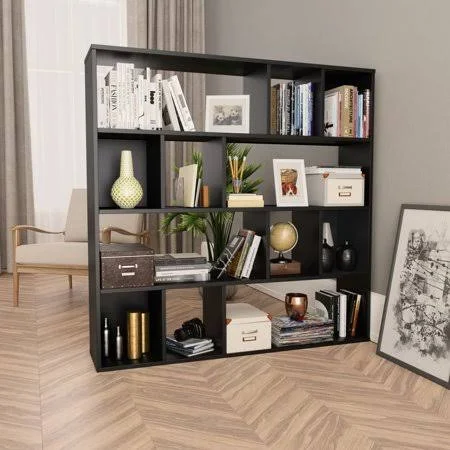 Veryke 12-Cube Reversible Bookcase Open Shelf - Modern Utility Storage Organizer for Home Office - Black, Size: 43.3 x 9.4 x 43.3