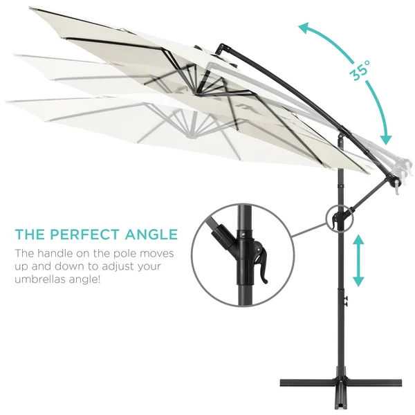 Best Choice Products 10ft Solar LED Offset Hanging Outdoor Market Patio Umbrella w/ Easy Tilt Adjustment - Cream