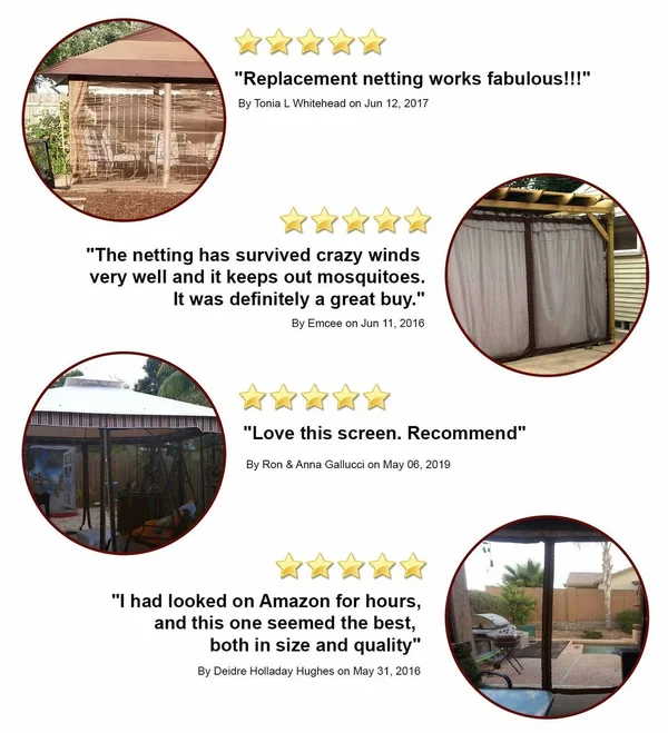 Sunjoy S-GZ001-E-MN 10& x 10& Mosquito Netting Panels for Gazebo Canopy