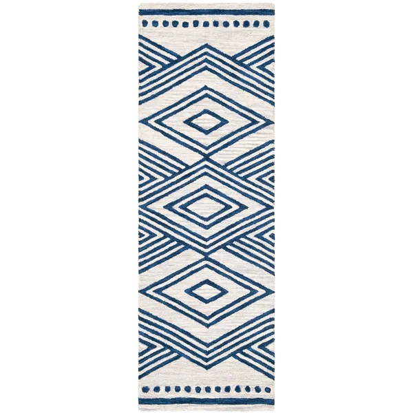 Safavieh Micro-Loop Ivory/Navy 3 ft. x 9 ft. Geometric Runner Rug