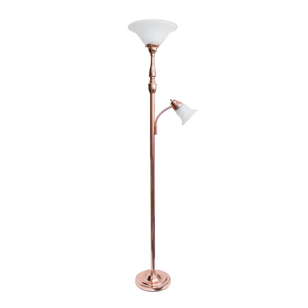 Elegant Designs 2 Light Mother Daughter Floor Lamp with White Marble Glass - Rose Gold