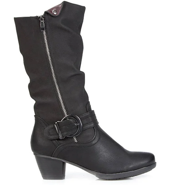 Pavers Women's Lightweight Calf Boot with Buckle - Burgundy - US 05