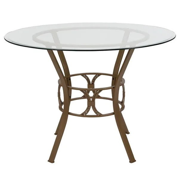 Carlisle Round Glass Dining Table with Metal Frame - Silver, 48&&
