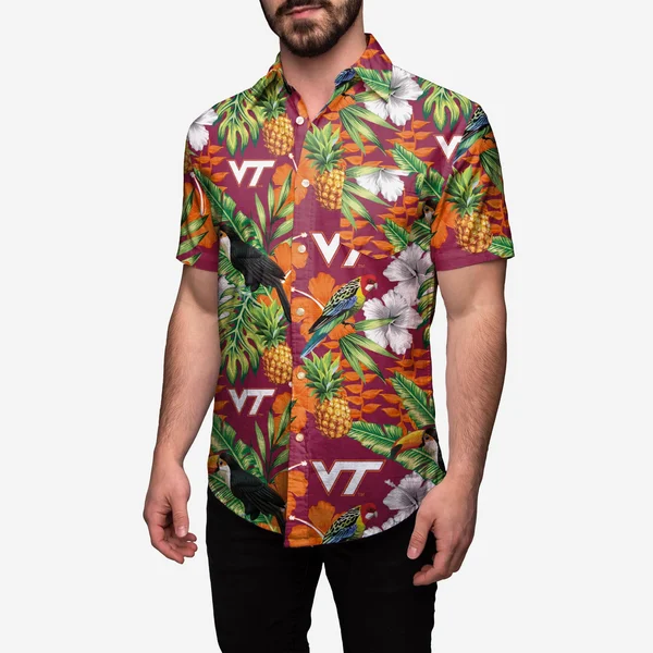 Virginia Tech Hokies NCAA Mens Floral Button Up Shirt