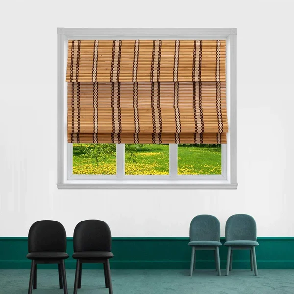 TJ Global Cordless Flatstick Bamboo Roman Window Blind Sun Shade, Light Filtering Shades with 7-Inch Valance - Natural Bamboo (4