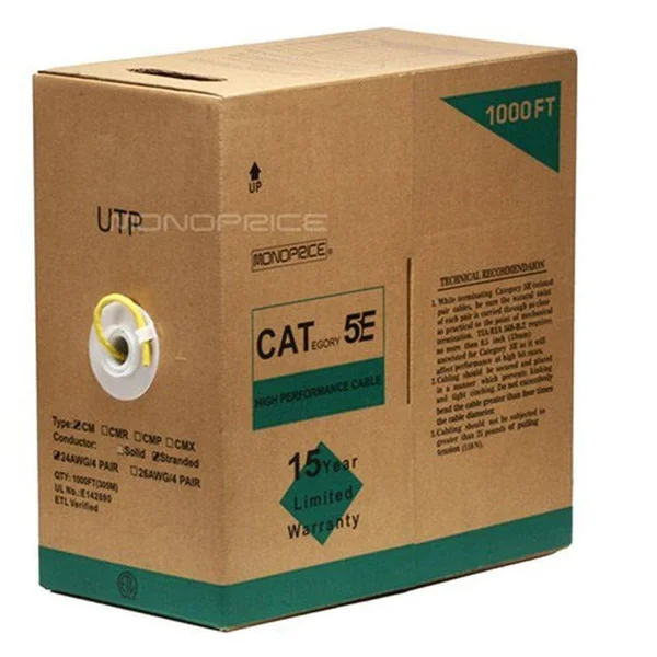 Monoprice 1000& 24AWG Cat5e UTP Stranded Bulk Ethernet Cable - Yellow