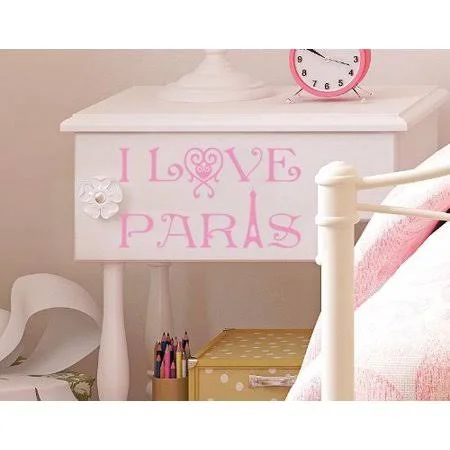 I Love Paris II Wall Decal - Wall Decal - Sticker, Mural Vinyl Art Home Decor Quotes and Sayings - 4175 - Turquoise, 39in x 24in