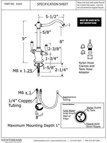 Westbrass D205-12 Victorian Traditional Two Handle Instant Hot/Cold Water Dispenser Faucet Oil Rubbed Bronze
