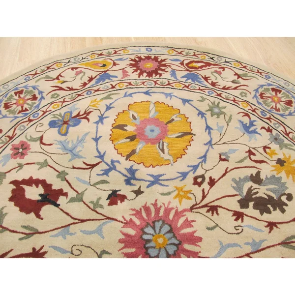 EORC Hand-Tufted Wool Ivory Transitional Floral Suzani Rug (7&9 Round)