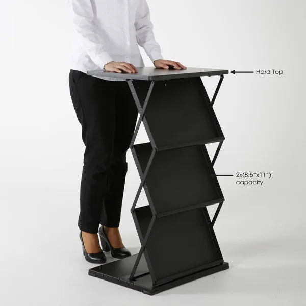 Mu0026t Displays Foldable Counter with Steel Literature Holder and Carrying Bag - Magazine Rack, Brochure Display Stand, Catalog