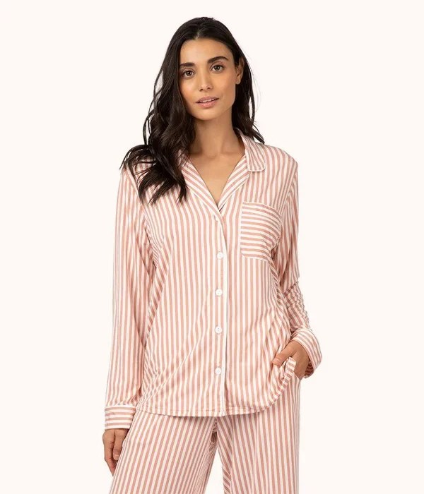Lively The All Day Lounge Shirt, Size Small in Mini Stripe Shell Pink at Nordstrom