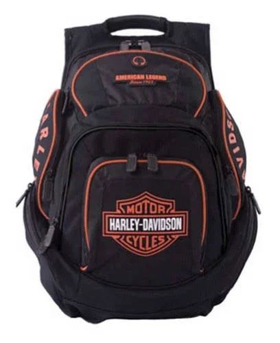Harley-Davidson Mens Deluxe Backpack BP1900S-ORGBLK - Size: XL, Black