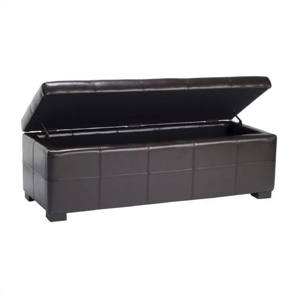 Hawthorne Collection Large Tufted Leather Storage Bench in Brown