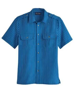 John Blair Men's Short-Sleeve Linen-Look Pilot Shirt, Blue Stripe 4XL