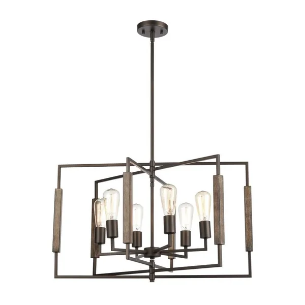 6 Light Chandelier in Modern/Contemporary Style - 17 Inches Tall and 28 Inches Wide Oil Rubbed Bronze/Aspen Finish - 31-BEL-3826
