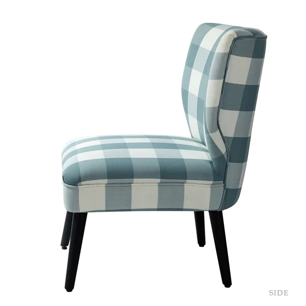 Cande Buffalo Plaid Side Chair with Black Base - Set of 2 - Indigo