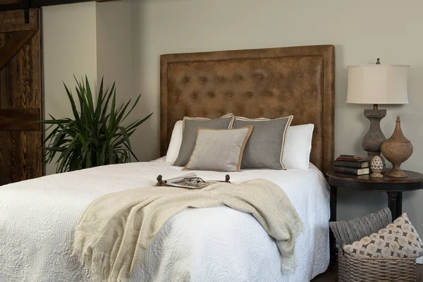 Leffler Home Eden King Upholstered Headboard in Bomber Jacket, Brown