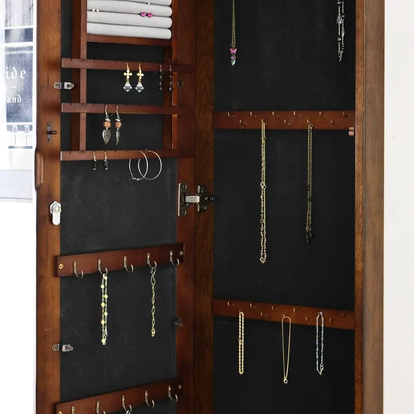 Copper Grove Galax Walnut Wall Mirror Jewelry Armoire