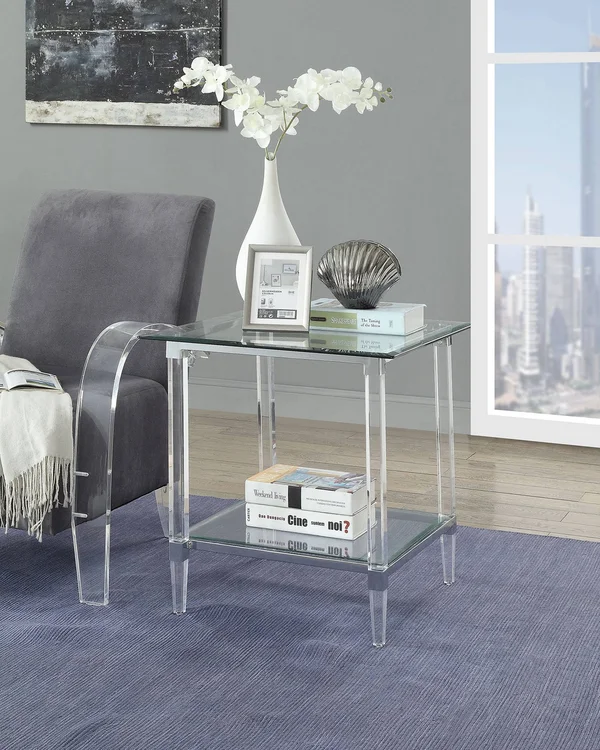 Acme Polyanthus End Table, Clear Acrylic, Chrome & Clear Glass