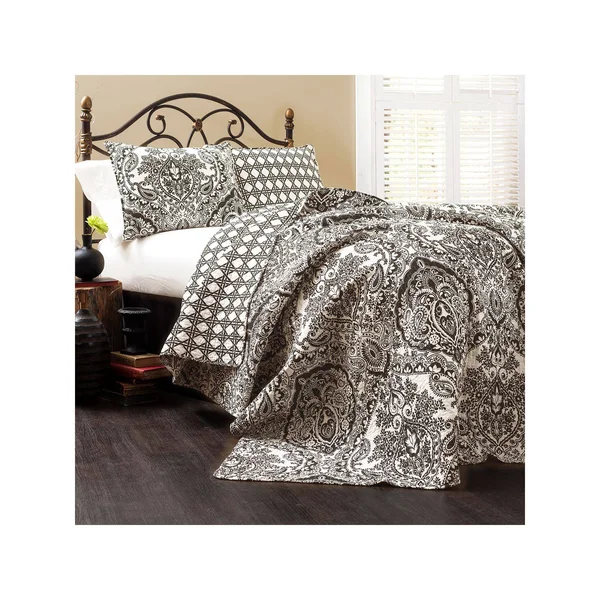 Lush Decor Aubree 3 Piece Quilt Set, King, Black/White