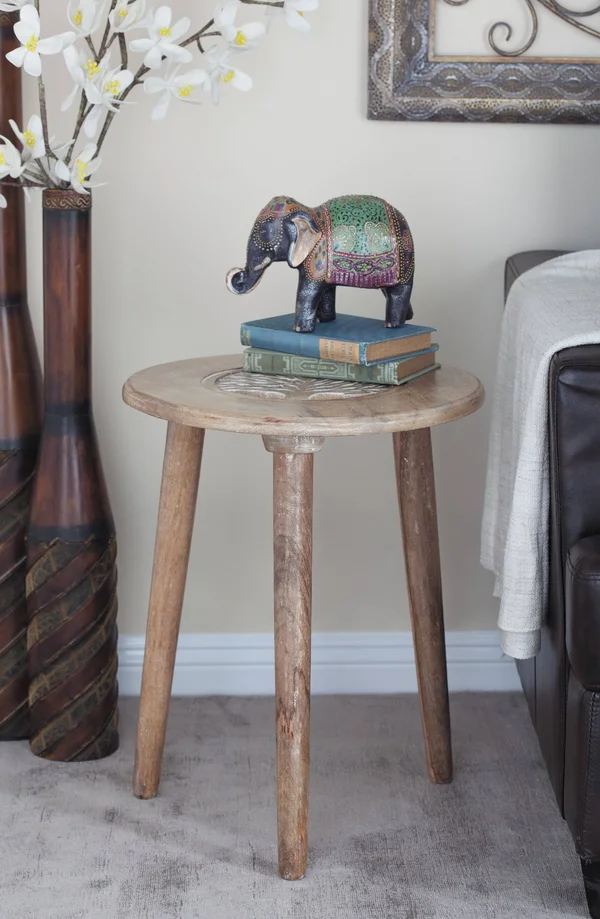 Cole & Grey Wood Tripod Round End Table, Brown
